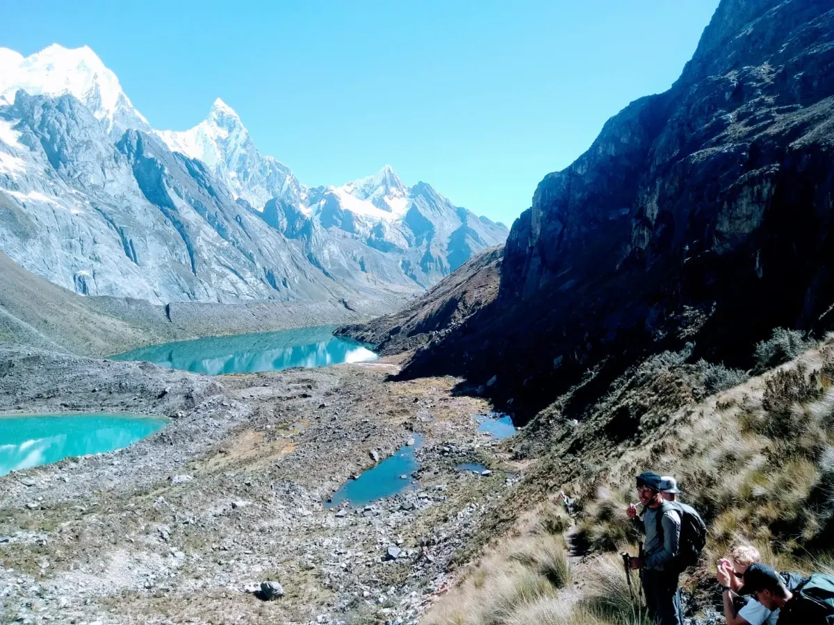 Turquoise lakes in a steep glacial valley